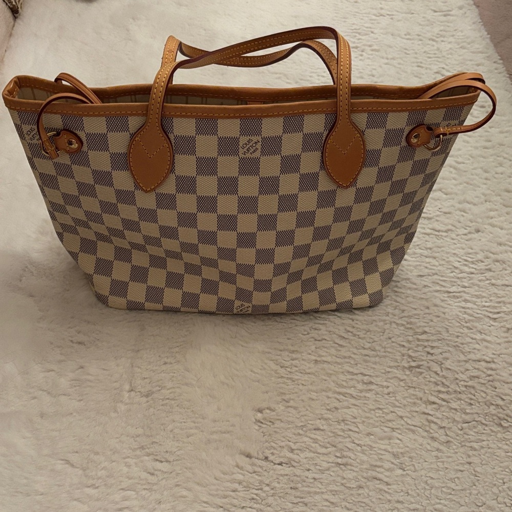 Louis Vuitton Tan and Brown Checkered Tote (LV Damien Azur Neverfull PM)
